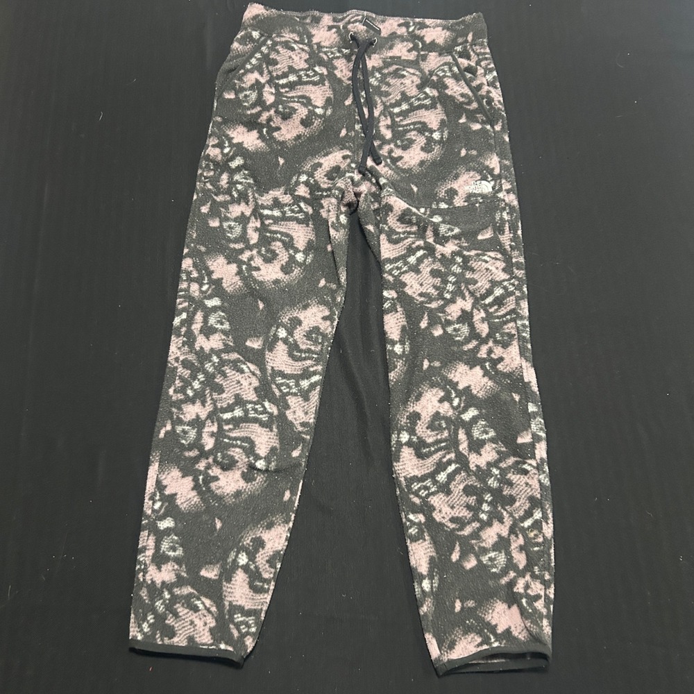 The North Face Mens Polartec Fleece Pants Small Black Mauve Abstract Print